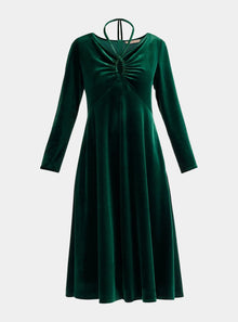  Dark Green Velvet Tie-Neck Dress Paisie