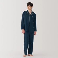  Dark Navy Men's Side Seamless Flannel Pyjamas MUJI UK