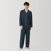  Dark Navy Pattern Men's Side Seamless Double Gauze Pyjamas MUJI UK