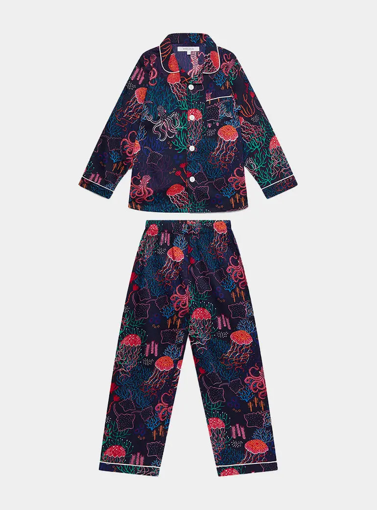 Dark Sea Kid's Organic Cotton Pyjama Trouser Set Myza