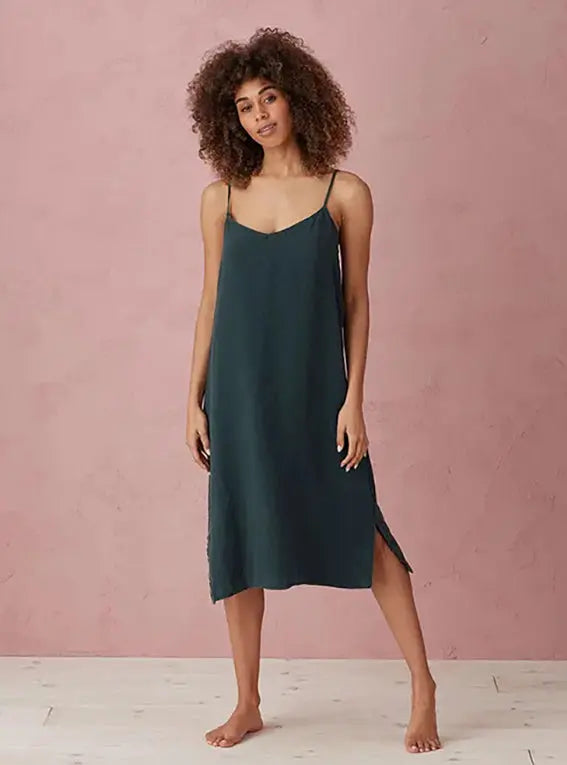 Darkest Spruce Alice 100% Linen Cami Nightie The Secret Linen Store