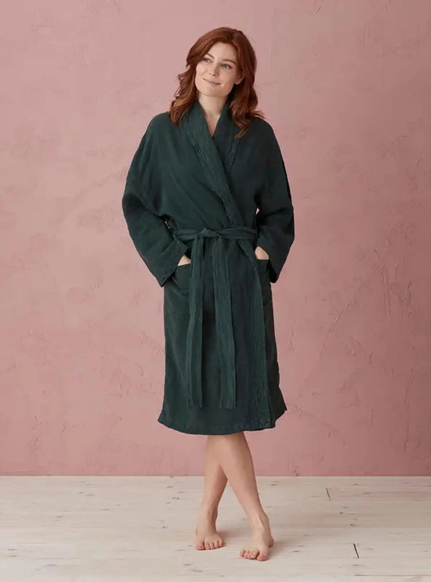 Darkest Spruce Layla Women's 100% Linen Robe The Secret Linen Store