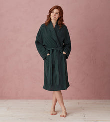  Darkest Spruce Layla 100% Linen Robe The Secret Linen Store