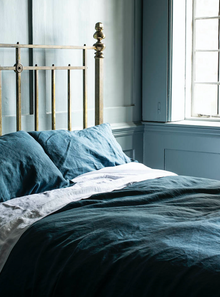  Deep Teal Linen Duvet Cover