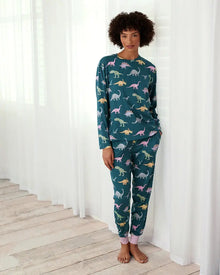  Dinosaur Print Long Pyjama Set - Dark Teal Chelsea Peers