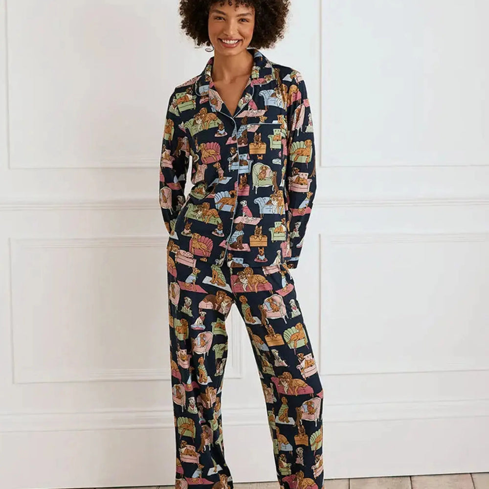 Dogs Night In Print Women's Long Pyjama Set Chelsea Peers