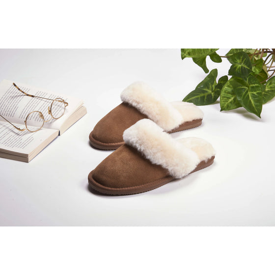 Dolly Chestnut Brown Sheepskin Mule Slippers Tessie Clothing