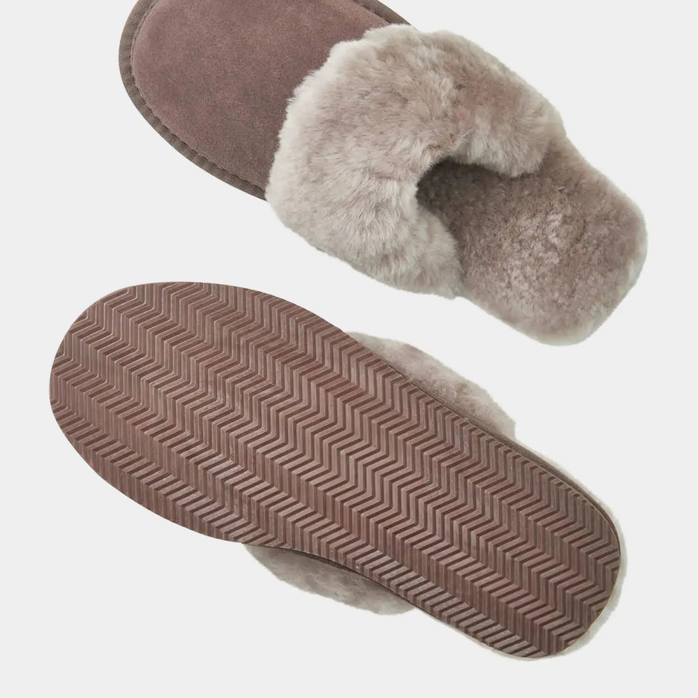 Dolly Truffle Grey Sheepskin Mule Slippers Tessie Clothing