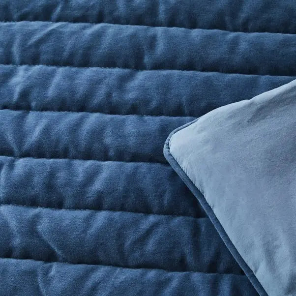 Dorma Remington Cotton Velvet Blue Bedspread Dunelm