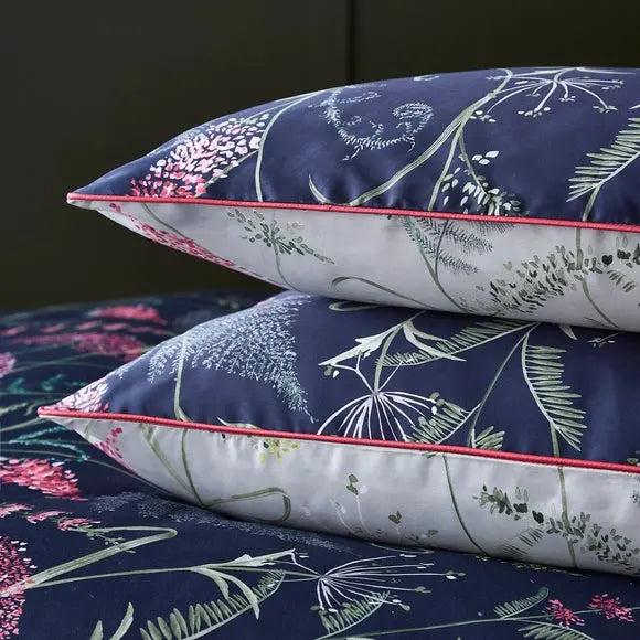 Dorma Winter Garden Navy 100% Cotton Oxford Pillowcase Pair Dunelm