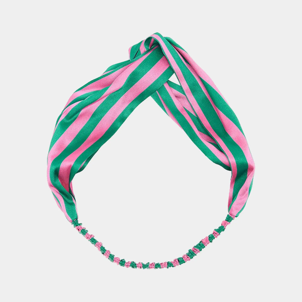 Dottie Silk Headband in Flamingo Stripe Sleepy Wilson