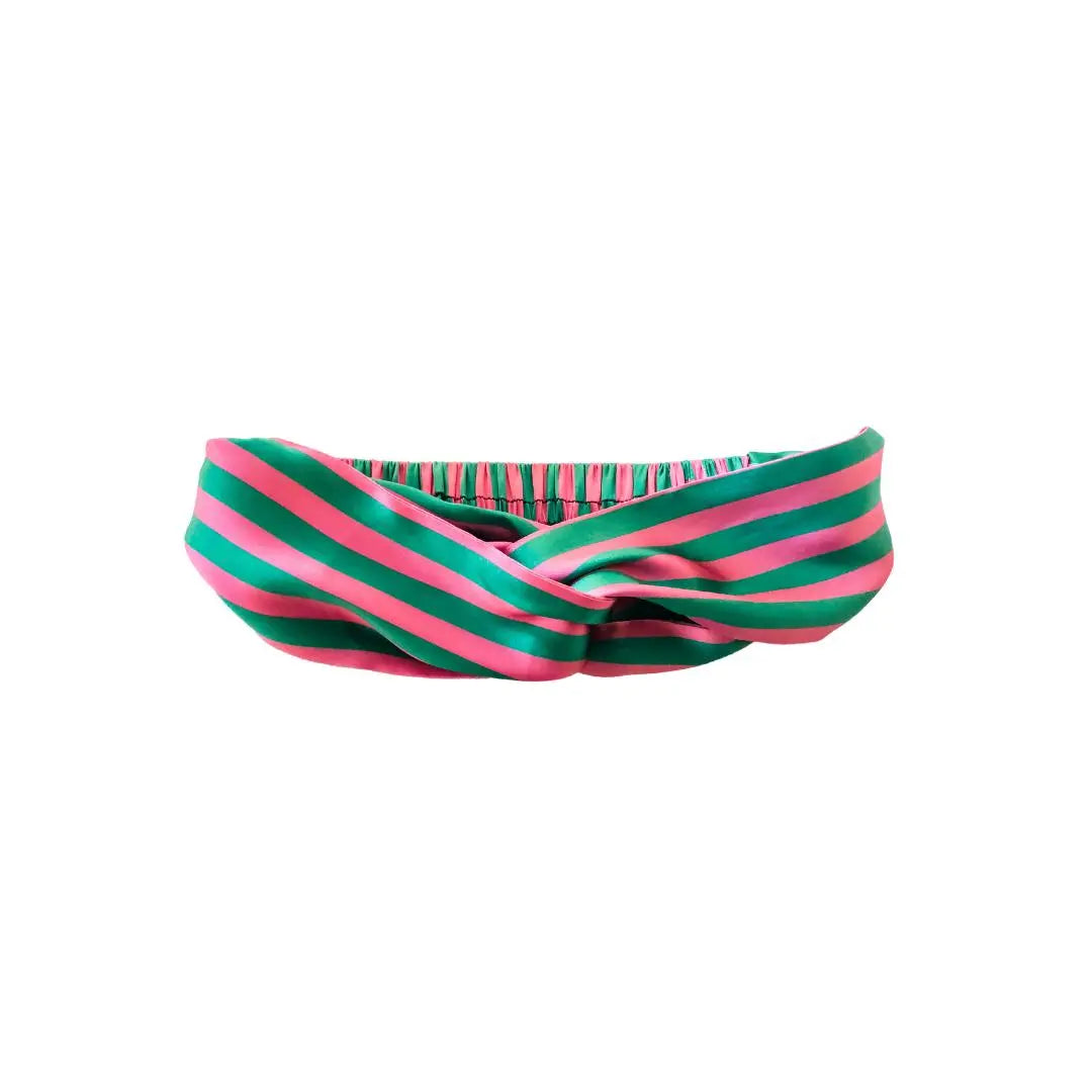 Dottie Silk Headband in Flamingo Stripe Sleepy Wilson