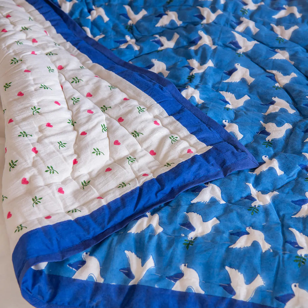 Dove & Heart Reversible Baby & Toddler Quilt Lulu and Nat