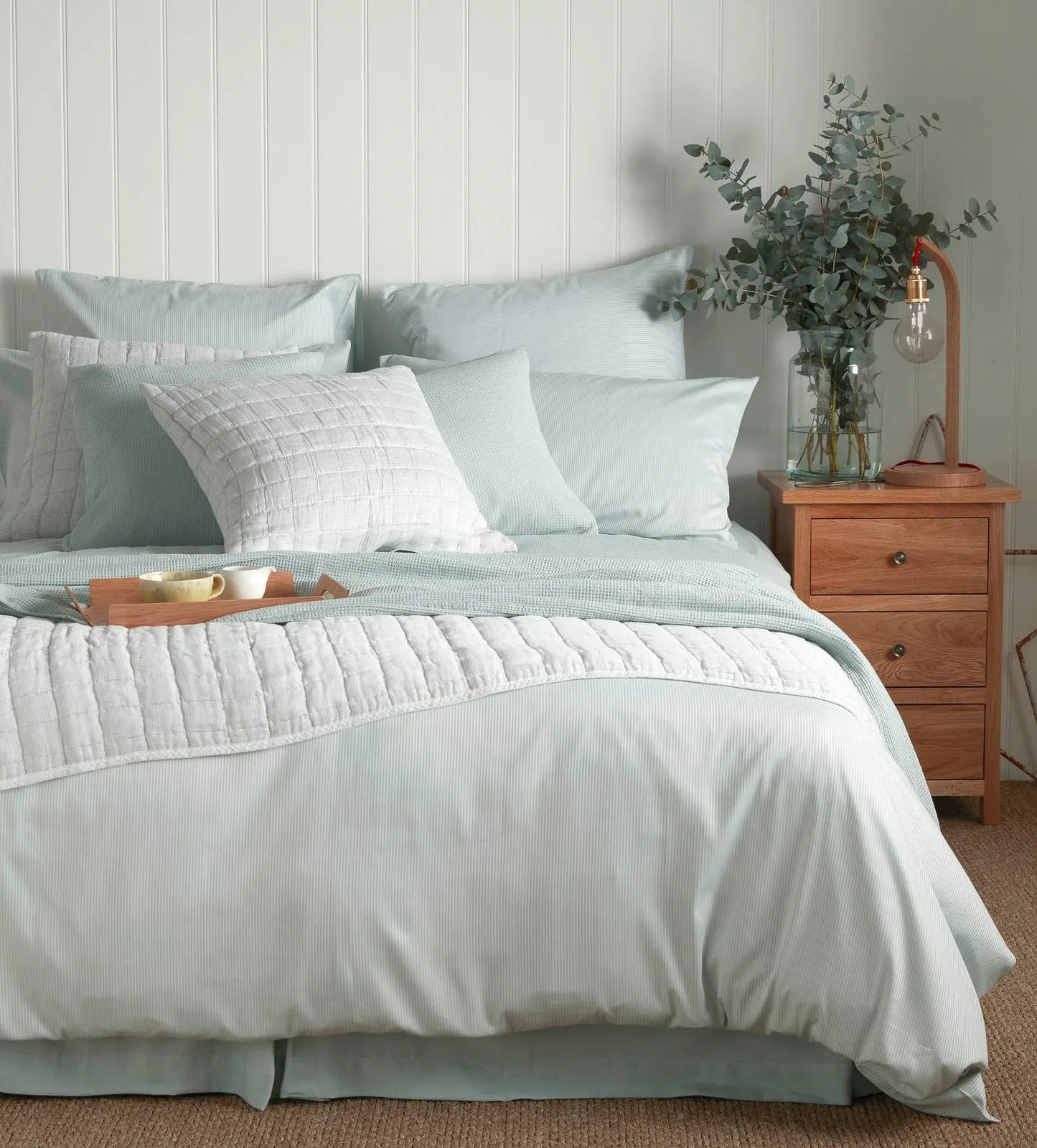 Duck Egg Tiny Stripe 100% Cotton Bed Linen The Secret Linen Store