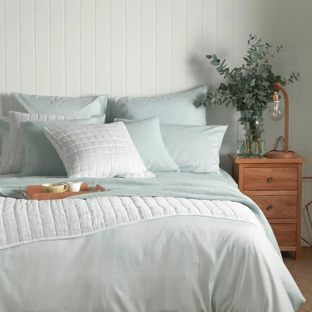 Duck Egg Tiny Stripe 100% Cotton Bed Linen The Secret Linen Store