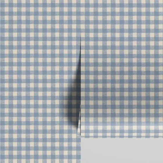 Dusty Blue Gingham Wallpaper Piglet