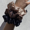 3 Large Silk Scrunchies - Rose Gold Leopard Mixed Set Silk Works London