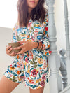 Floral on White Women's Long Sleeve Organic Cotton Pyjama Short Set
