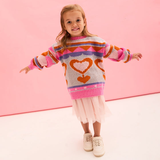 Maching Poppy Mini Me & Adult Jumper Set - Heart Intarsia Knit - Blue