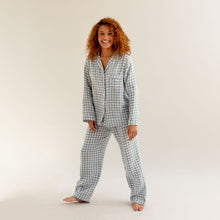  Warm Blue Gingham Linen Pyjama Trouser Set Piglet