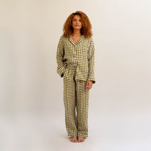  Botanical Green Gingham Linen Pyjama Trouser Set Piglet