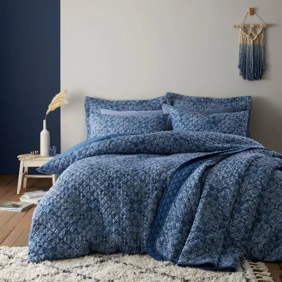 Edie Blue Bedspread Dunelm