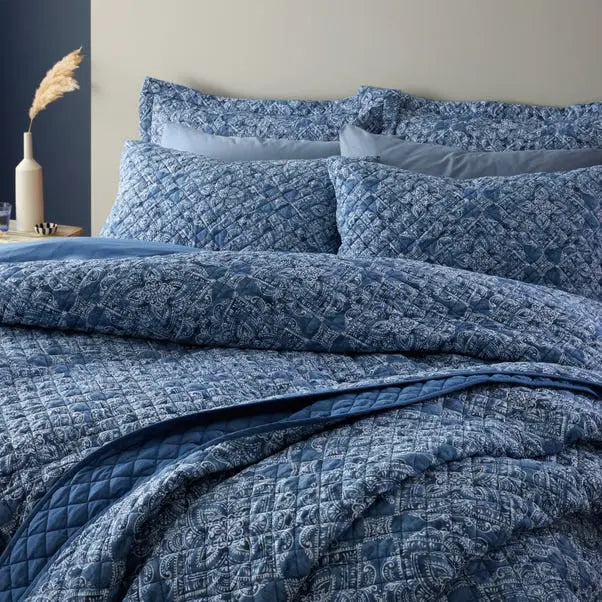 Edie Blue Bedspread Dunelm