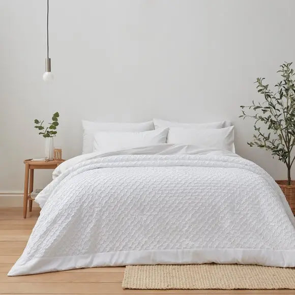 Edison Embossed Textured White Bedspread Dunelm