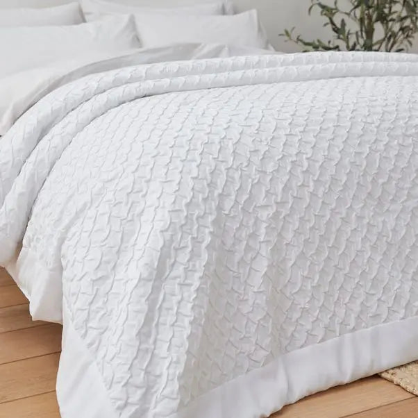 Edison Embossed Textured White Bedspread Dunelm