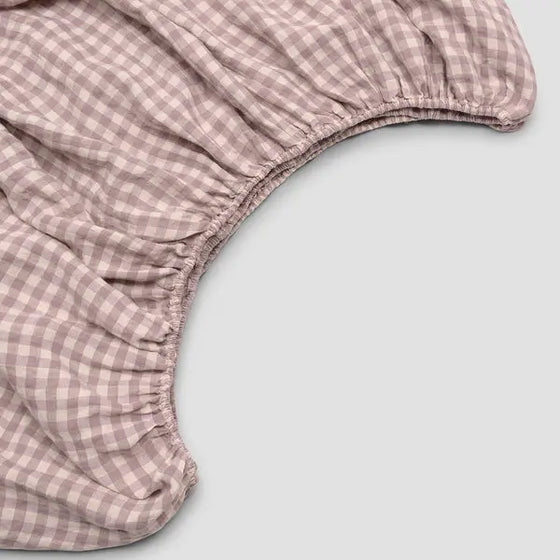 Elderberry Gingham Linen Fitted Sheet Piglet