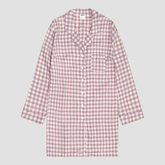 Elderberry Gingham Linen Nightshirt Piglet