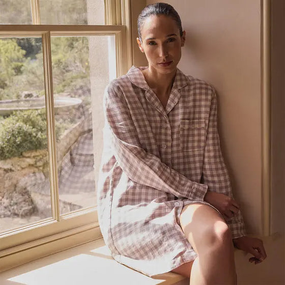 Elderberry Gingham Linen Nightshirt Piglet