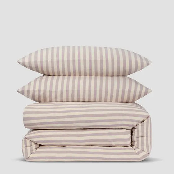 Elderberry Pembroke Stripe Linen Blend Duvet Cover Piglet