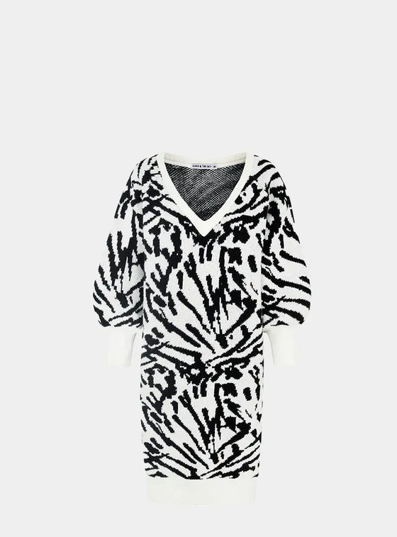 Elizabeth Abstract Jacquard Midi Dress - White Cara & The Sky