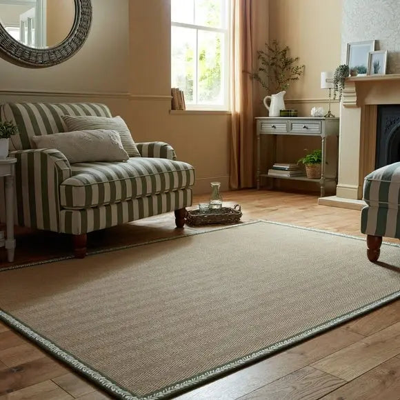 Embroidered Herringbone Border Rug Dunelm