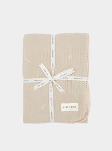  Embroidered Muslin Blanket - Grasslands, Milky White Avery Row