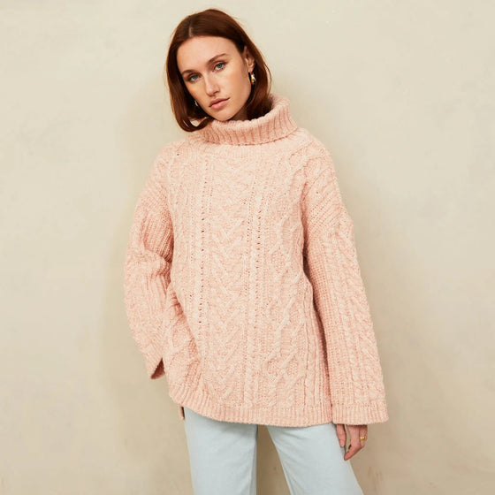 Emily Cable Roll Neck Tunic Jumper - Dusky Pink Cara & The Sky