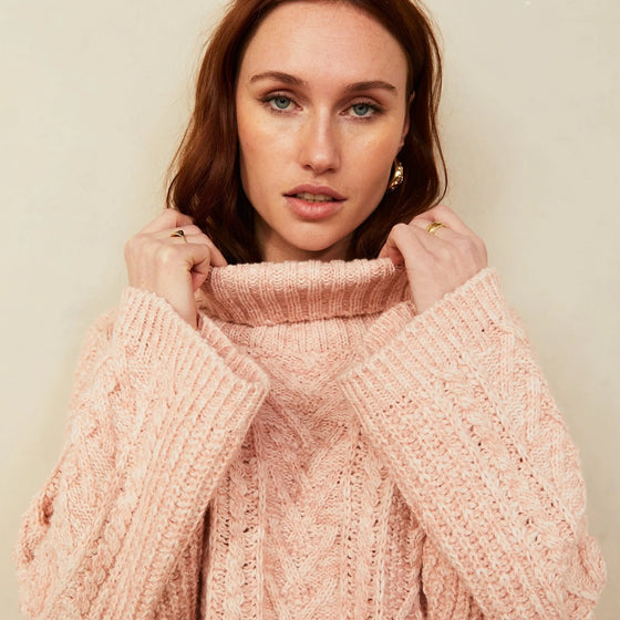 Emily Cable Roll Neck Tunic Jumper - Dusky Pink Cara & The Sky