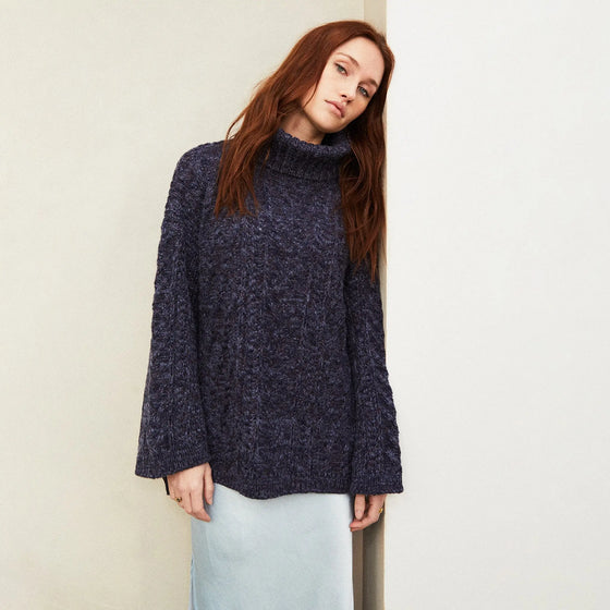 Emily Cable Roll Neck Tunic Jumper - Navy Blue Cara & The Sky