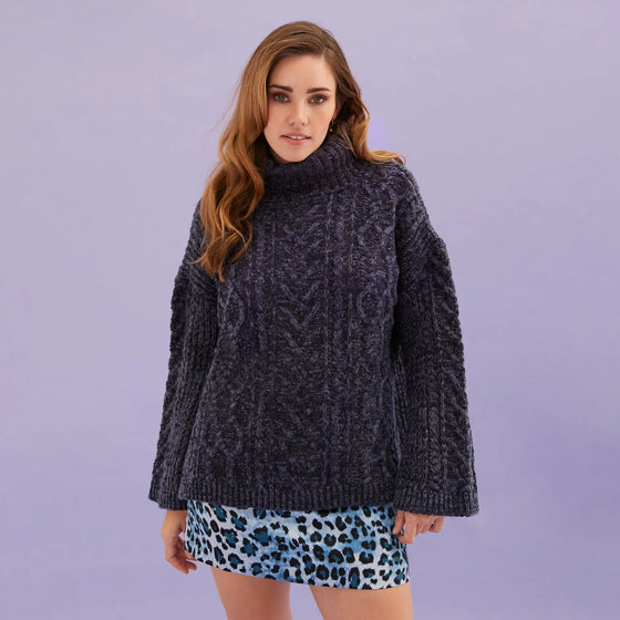 Emily Cable Roll Neck Tunic Jumper - Navy Blue Cara & The Sky