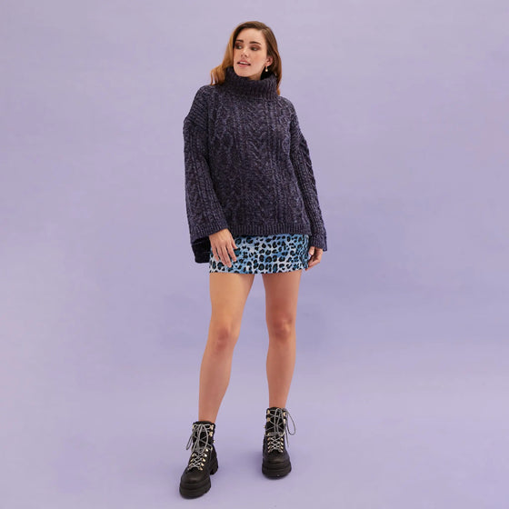 Emily Cable Roll Neck Tunic Jumper - Navy Blue Cara & The Sky