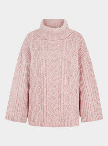  Emily Cable Roll Neck Tunic Jumper - Dusky Pink