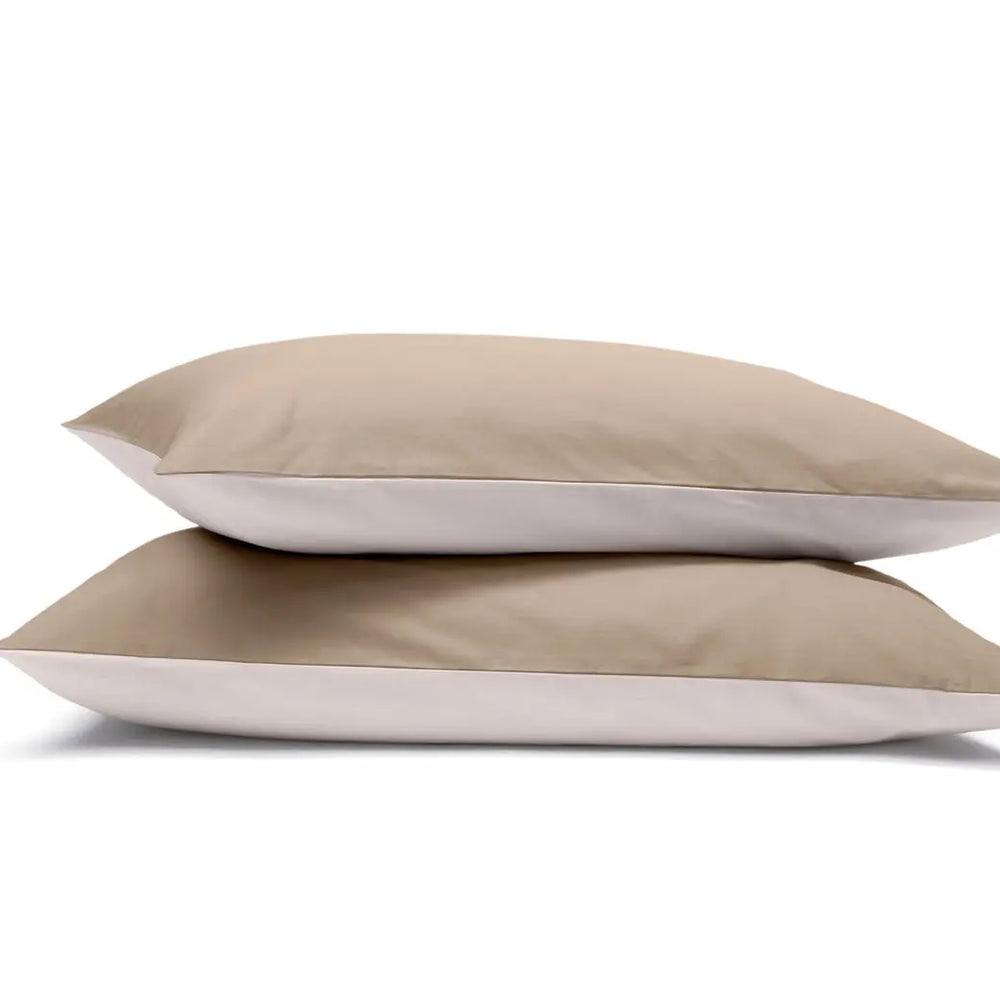 Emma 100% Cotton Percale Pillowcases - Cream & Beige Emma