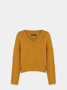  Emma v Neck Cable Jumper - Mustard Cara & The Sky