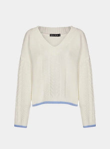  Emma v Neck Cable Knit Jumper - White Cara & The Sky