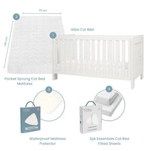  Essentials Alba Cot Bed, Mattress & Bedding Bundle Tutti Bambini