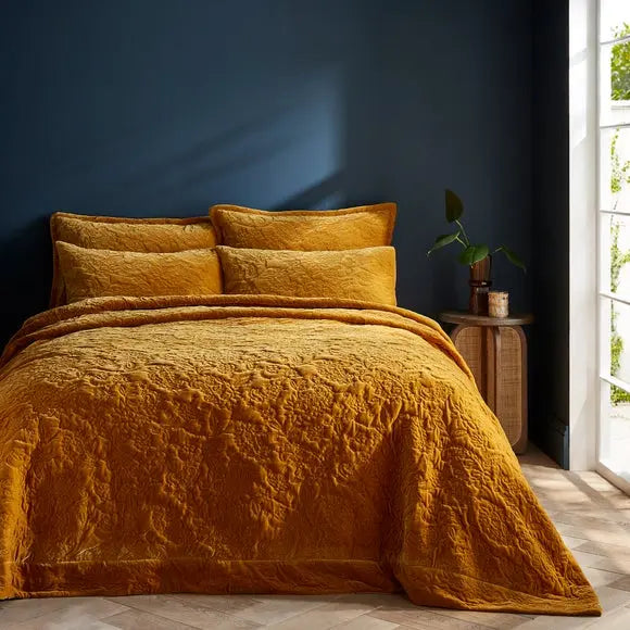 Estrella Floral Amber Gold Bedspread Dunelm