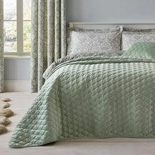  Evesham Green Quilted Velvet Bedspread Dunelm