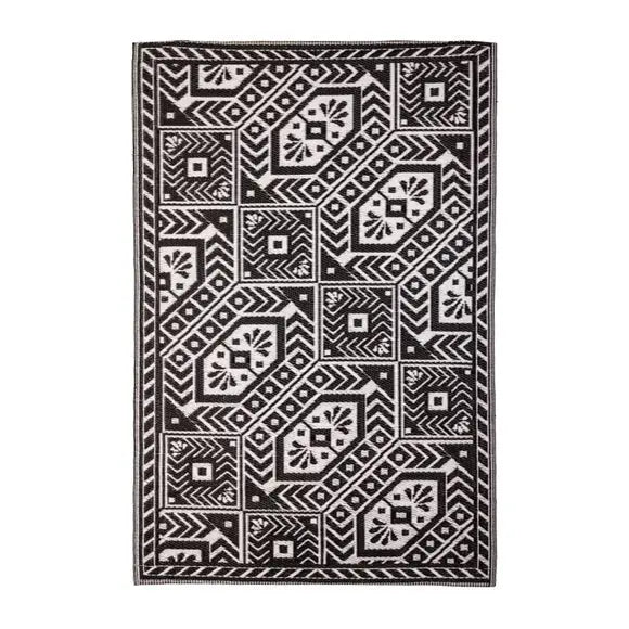 Fallen Fruits Diamond Black and White Outdoor Rug Dunelm