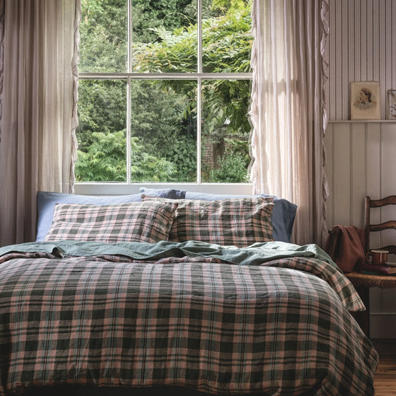 Fern Green Dallington Check Linen Blend Duvet Cover Piglet